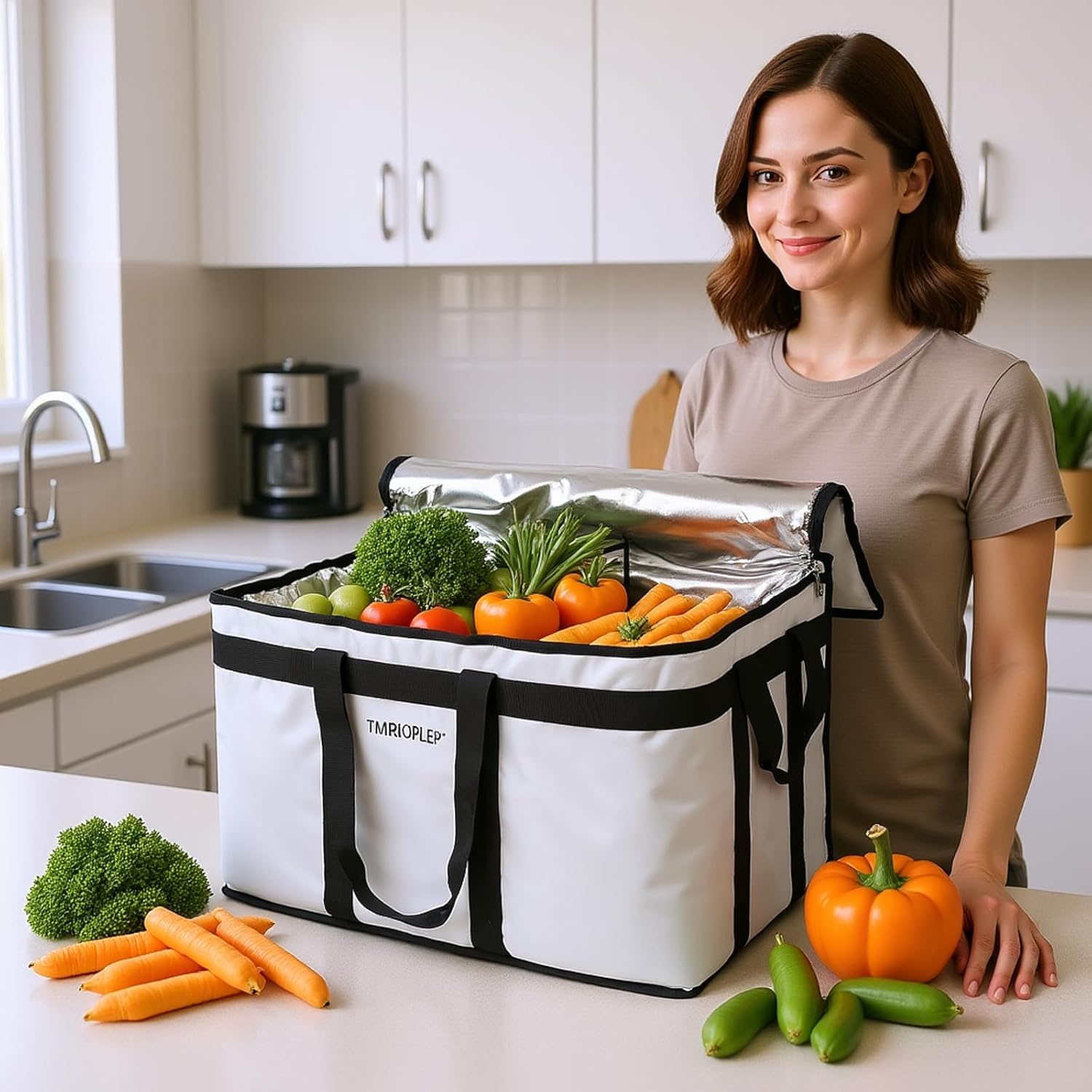 Food Distribution Insulated Bag, Insulated Cold Meal Bag with Attached Bottom and Divider for Hot and Cold Food Outside (Partitioned, Grye)