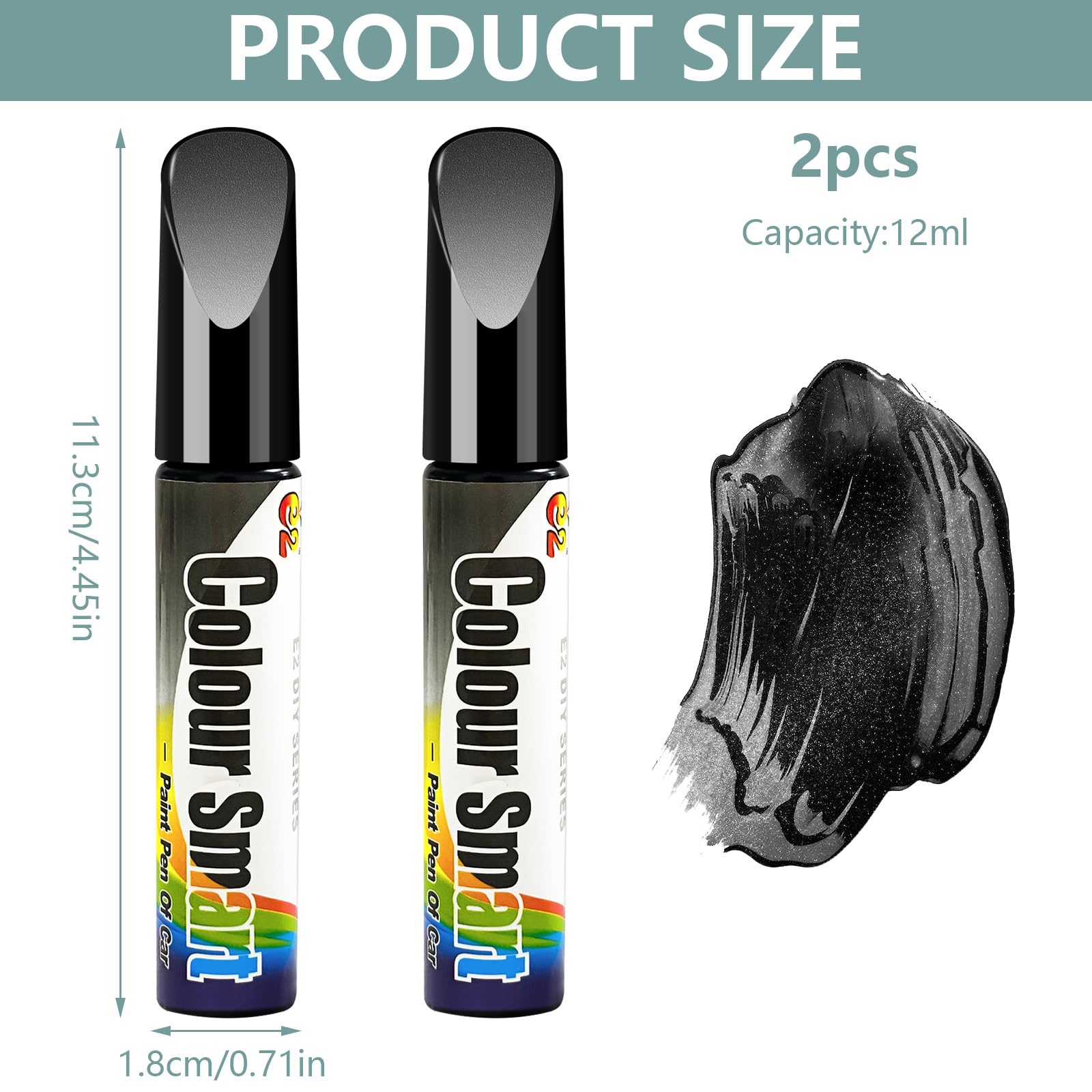 Bellanova Lackstift Auto 12ml x 2, Kratzer Reparatur für Autolack, für kleine Kratzer und Steinschläge, geeignet für Türen Stoßstange Felgen (Schwarz Perleffekt) - 2