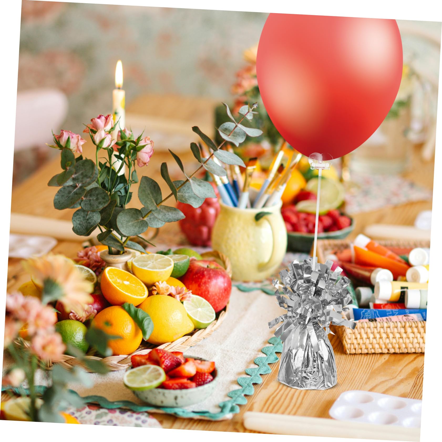 LABRIMP 6 Ballongewicht Anhänger für Luftballons Silber Metallic 6 Stück aus Pvc und Zement für Hochzeit und Babyshower Leicht zu Verwenden