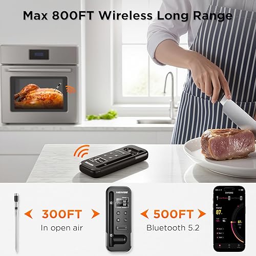 Miniatura 2 de Termómetro digital inalámbrico para carne, termómetro Bluetooth de alimentos de 800 pies para monitoreo remoto con base LCD recargable, alertas de