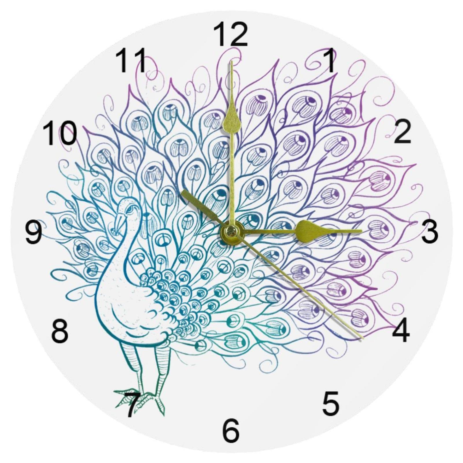 Horloge murale paon de cuisine pour une decoration de piece de vie coloree et calme
