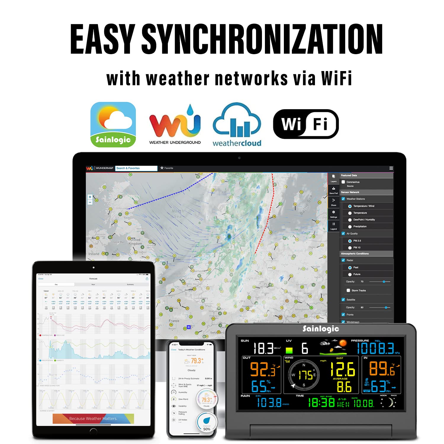 Sainlogic Wireless Weather Station with Outdoor Sensor, Weather Forecast, Temperature, Air Pressure, Humidity, Wind Gauge, Rain Gauge, PC Export Data Software(Windows OS) (Space Black)