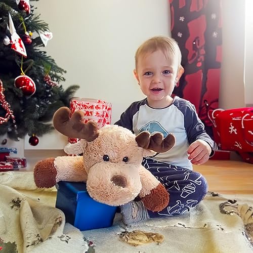 Miniatura 5 de WEIGEDU Adorables juguetes de peluche de alce de reno caribú con bufanda de Navidad para niños, bebés, niños, regalos de cumpleaños, decoración de