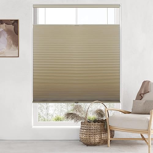 Miniatura 1 de LazBlinds Persianas celulares sin cordones de arriba hacia abajo hacia arriba (TDBU), opacas con bloqueo de luz, persianas plisadas de poliéster