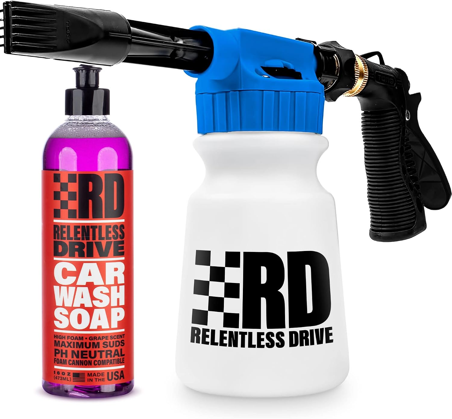 Car Wash Foam Gun w/ 16oz Soap - Foam Cannon Garden Hose - Foam Sprayer Exterior Care Products - Spray Foam Gun Car Wash Kit - Foam Blaster for Snow Foam - Car Accessories for Men