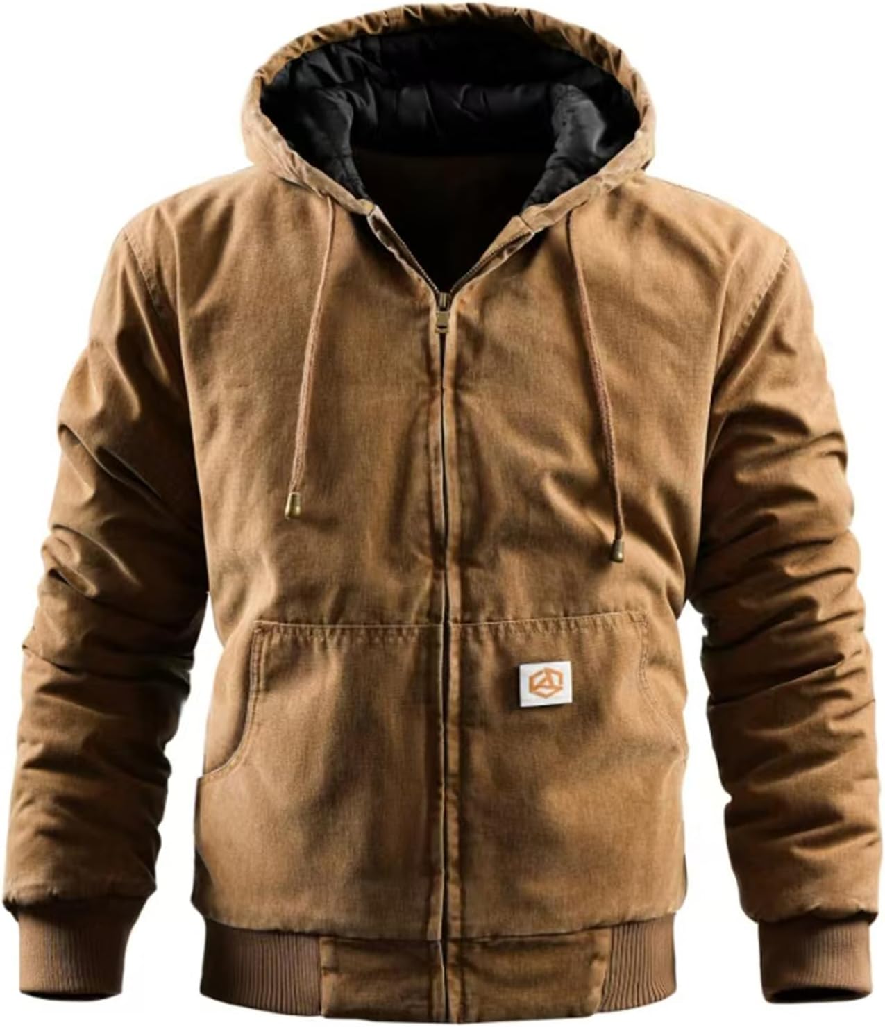 INVACHI Men's Winter Work Jacket,Warm Quilted Cotton-Lined Outdoor Workwear, Hooded Cotton Warm Jacket