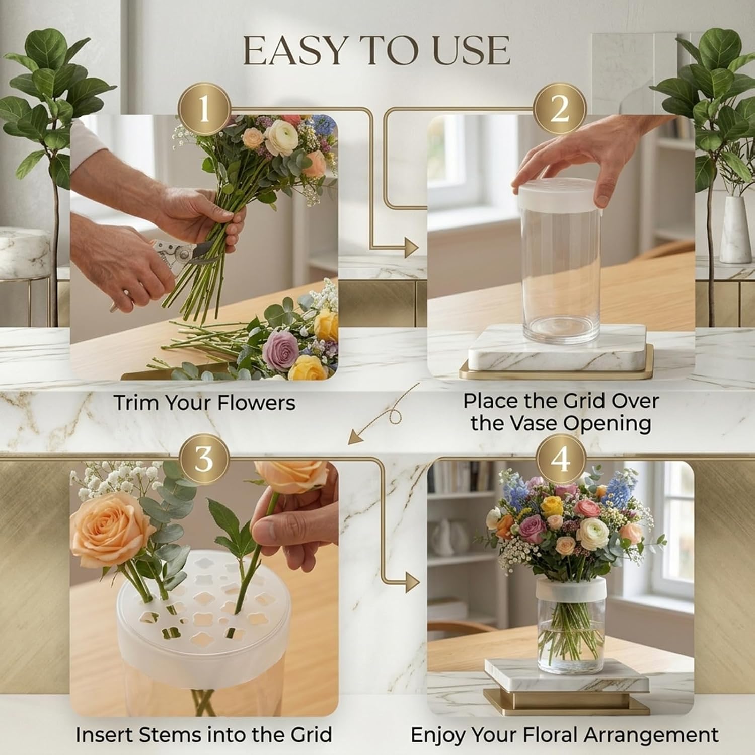 Silicone Blossom Grid Flower Arranger 2 Pack – Flexible Floral Stem Holder for Vases, Waterproof & Reusable Grid for Easy DIY Flower Arrangements, Weddings & Home Decor