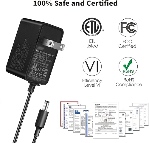 Miniatura 3 de Tonton Cable adaptador de fuente de alimentación de 12 V, 1 A, 10 pies, cable adaptador de fuente de alimentación de 12 W, cargador de pared CA