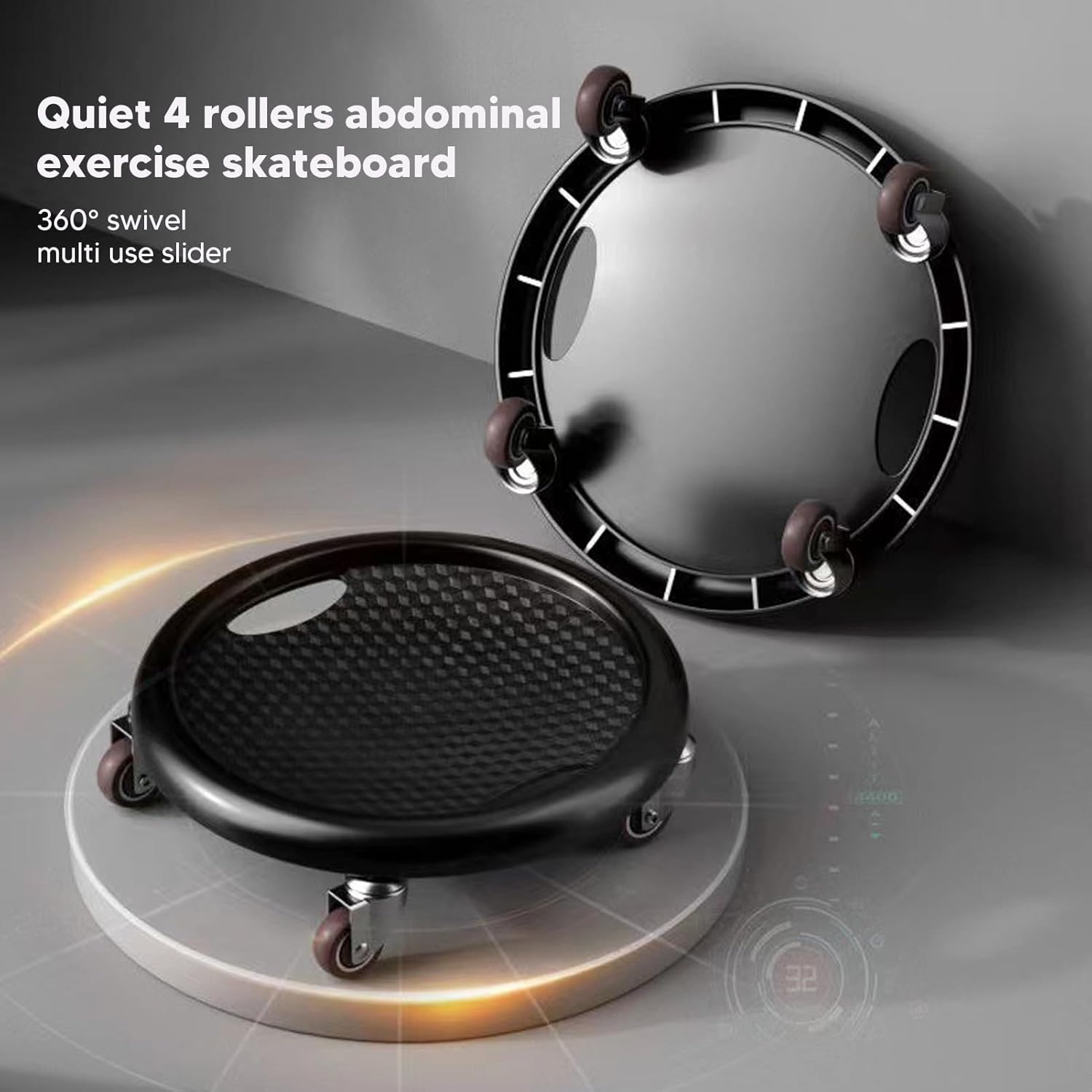 Wheel,360 Degrees Swivel Core Coaster Abdominal Strength Workout Trainer for Home Gym Fitness Waist Strength Trainer (Black)