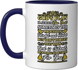 God's Plan Is Always The Best Bible Faith Religious Quote Ceramic Mug, Dark Blue/White, 11oz