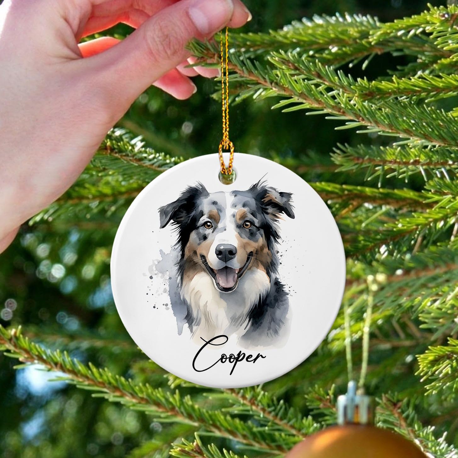 Australian Shepherd Ceramic Ornament: Custom Dogs First Christmas, Personalized for Lovers - Dog Mom Dad Gift