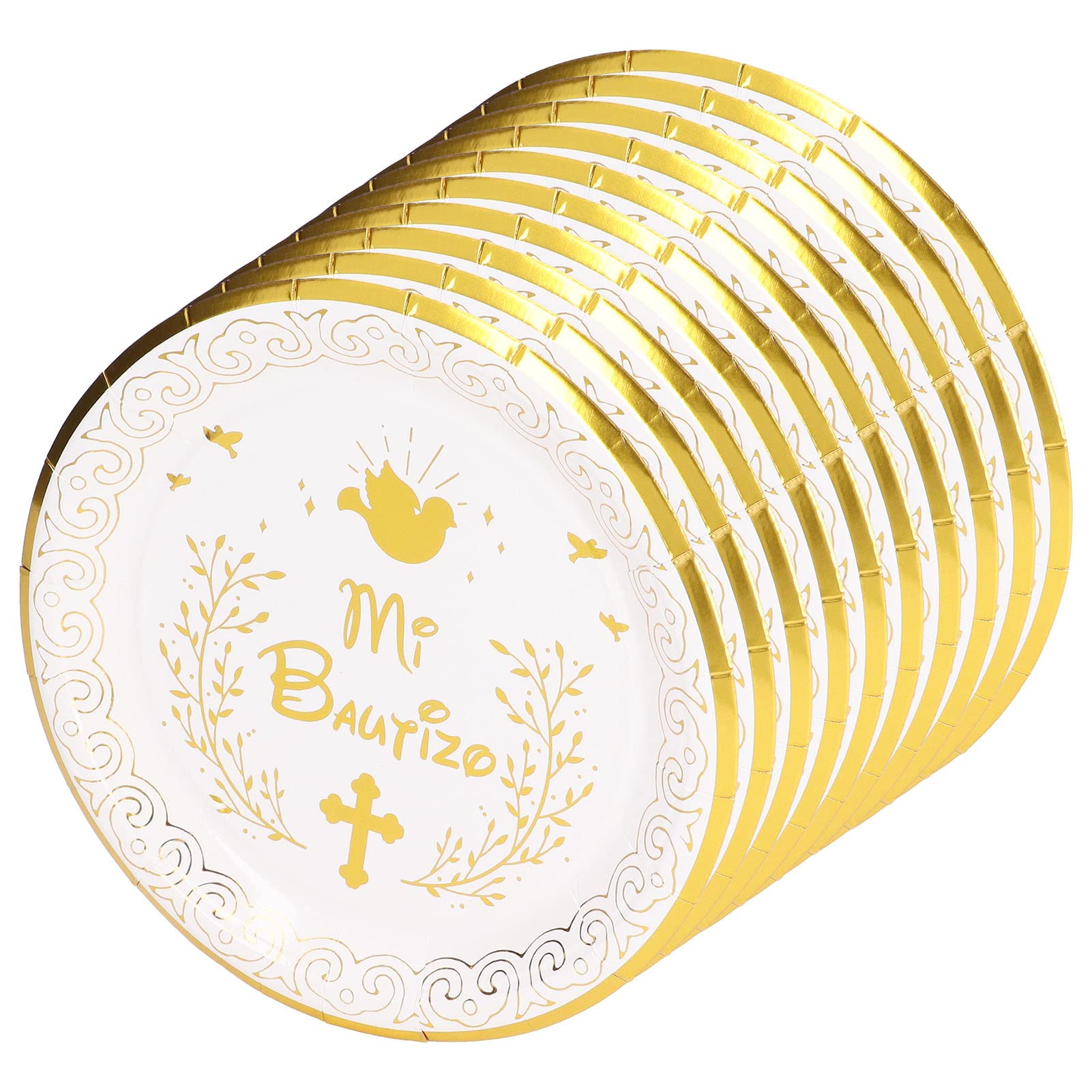 Disposable Plate, 10pcs Paper Plate Round Disposable Food Trays Gold Salad Plates Cut Proof Disposable Plates for Party Picnic Camping