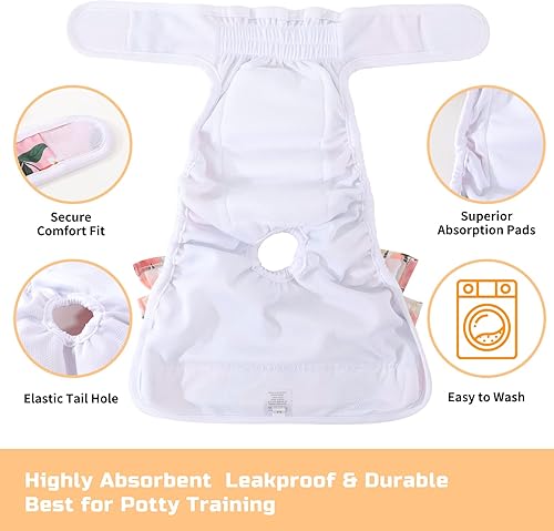 Miniatura 25 de Pañales reutilizables para perras, paquete de 3 pañales lavables altamente absorbentes, pañales flexibles para perritos, a prueba de fugas, pañales