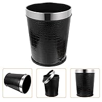 Vista 7 de STOBOK Bote de basura de cuero vintage, negro, parte superior abierta