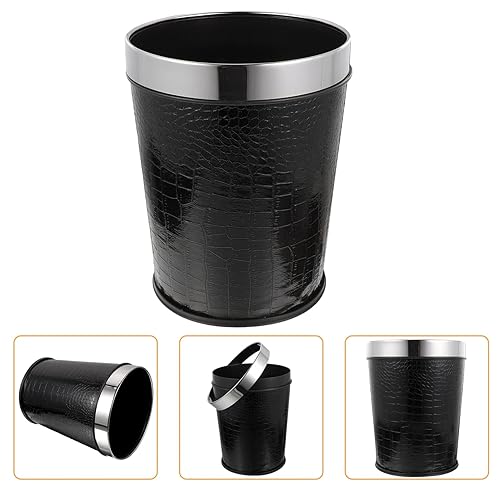 Miniatura 7 de STOBOK Bote de basura de cuero vintage, negro, parte superior abierta