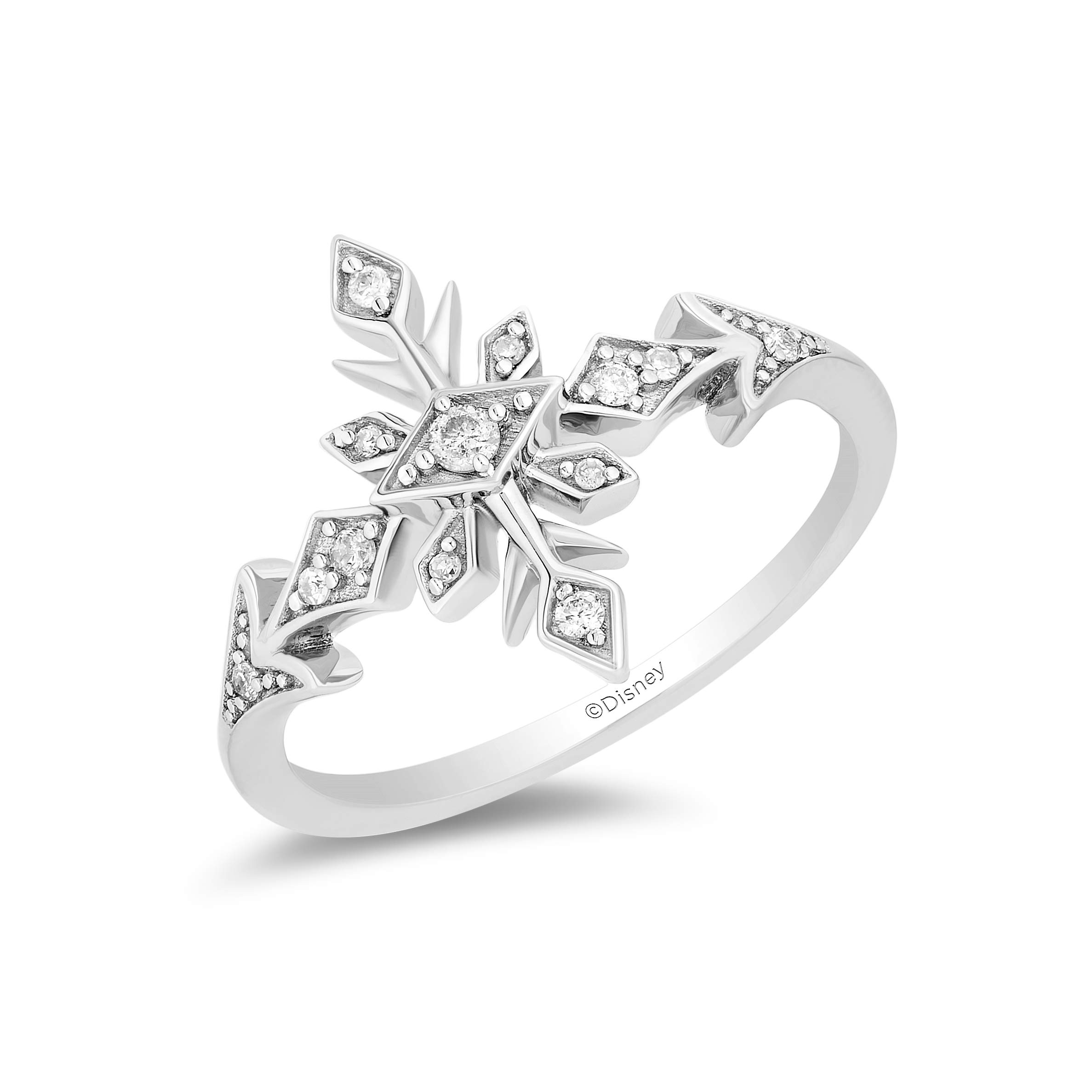 Jewelili Enchanted Disney Fine Jewelry Sterling Silver with 1/10 Cttw Diamonds Frozen 2 Elsa Fashion Ring.