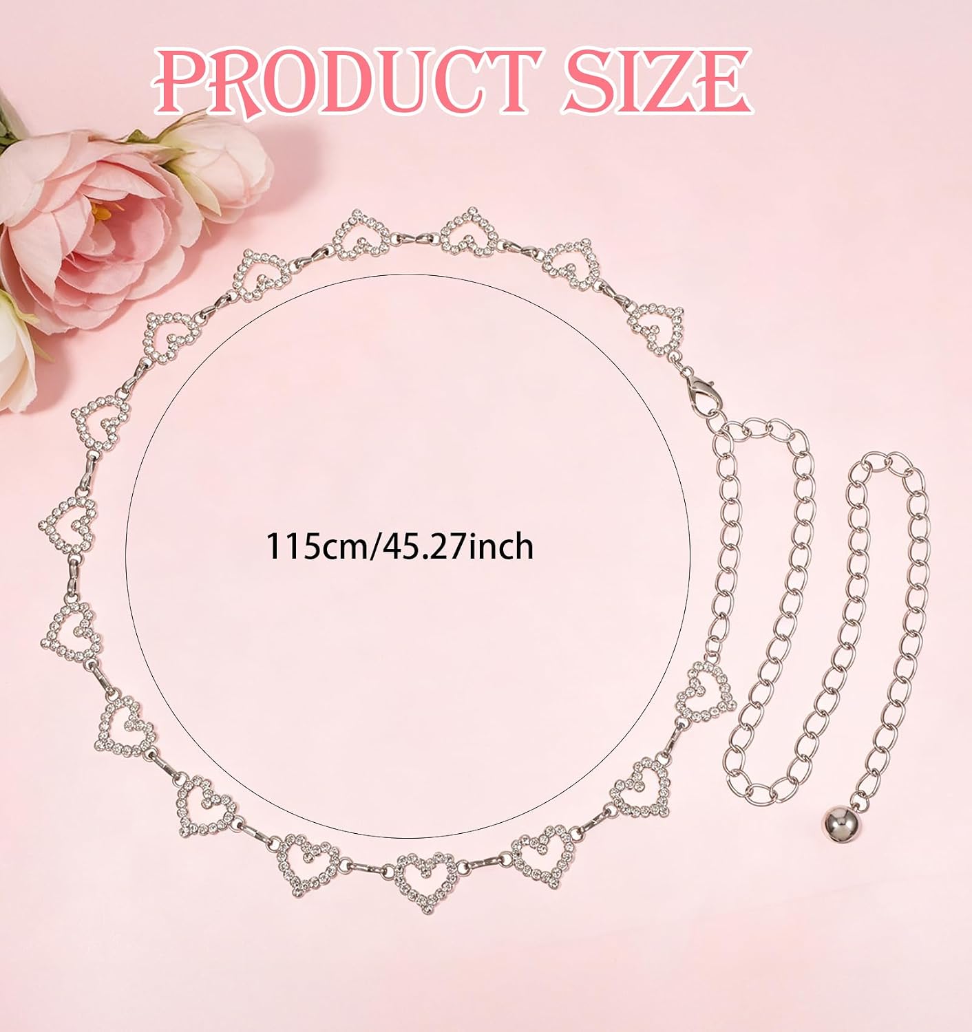 Rhinestone Chain Belt, Silver Heart Chain Belt for Women, Jewelry Belts | Adjustable Rhinestone Waist Chain, Chain Belts for Women Dresses Jeans Skirts, Elegant Hip Chain Accessory