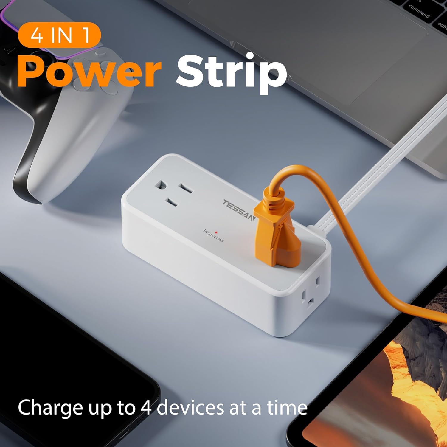 Flat Plug Power Strip: 4 Surge Protected Outlets 4 71DARdTbVXL. AC SL1500