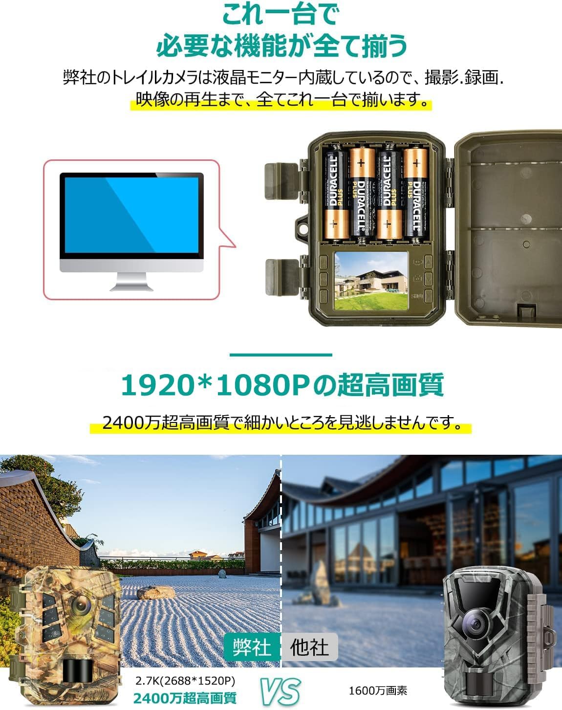 Contents of the VANBAR Trail Camera package, including the camera, mounting accessories, USB cable, and user manual.