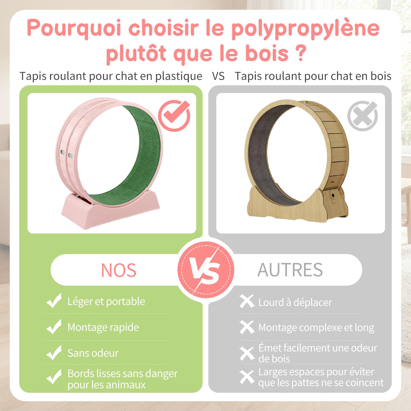 LEADZM Roue d'exercice pour Chat 80cm - Roue pour Chat pour 15 kg et Moins Chats - Connecteur de Rail en Plastique, résistant aux Rayures, Stable et Silencieux (Rose)