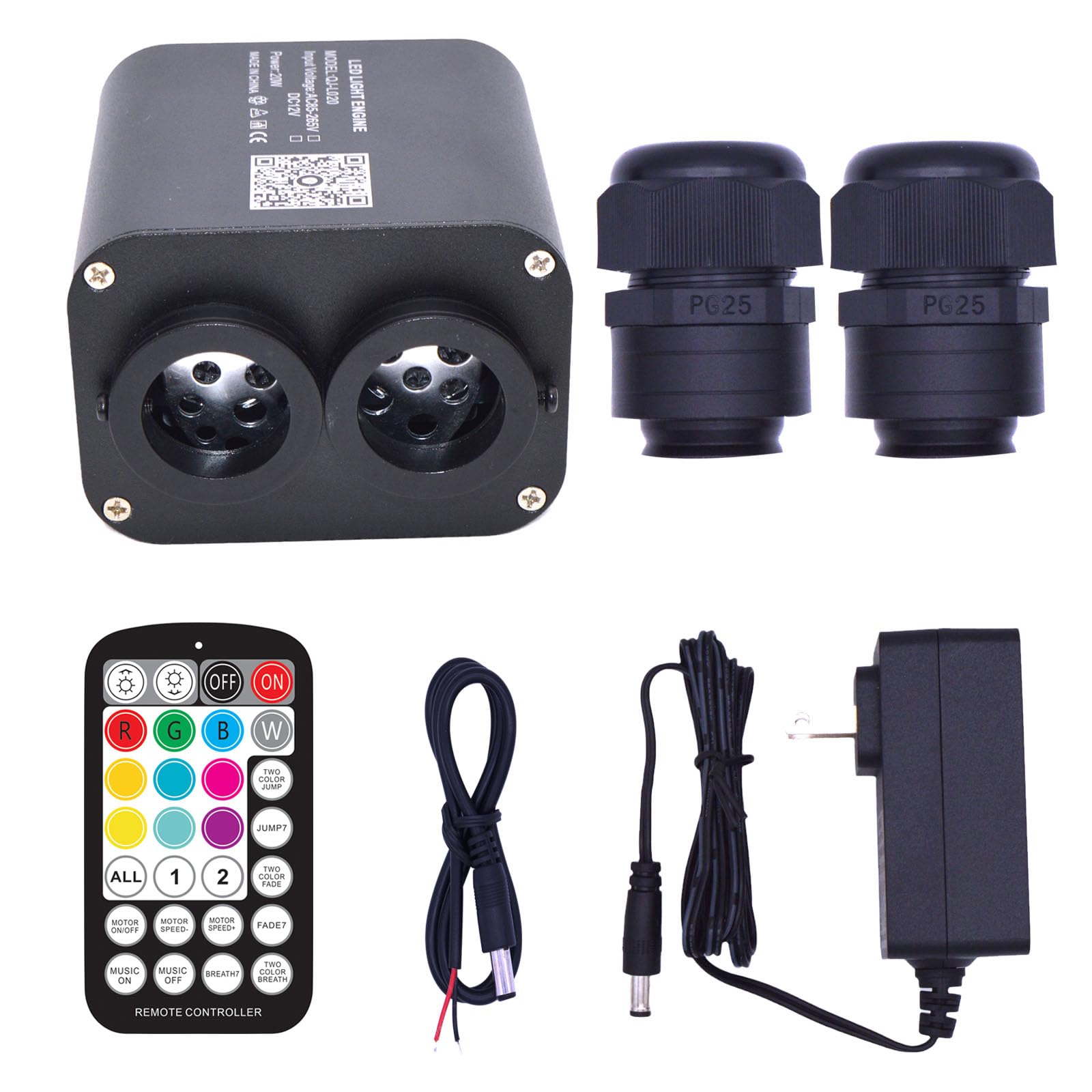 Twinkle 20W Dual Port Colour Blocking Bluetooth APP Control Music Sync Fiber Optic Light Source RGBW Light Box Engine Diver for Car Starlight