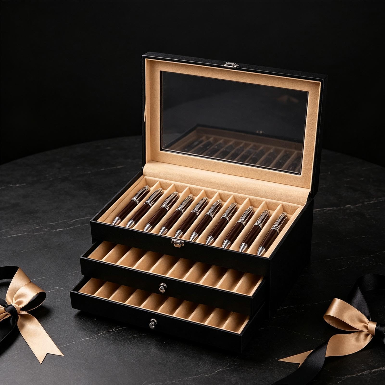 Stifthalter – Stiftaufbewahrungsbox Mit 36 ​​Fächern Und 3 Ebenen Und Große | PU-Lederetui, Stift- und Bleistift-Organizer, Markierungsbox für Zuhause, Büro, Schule