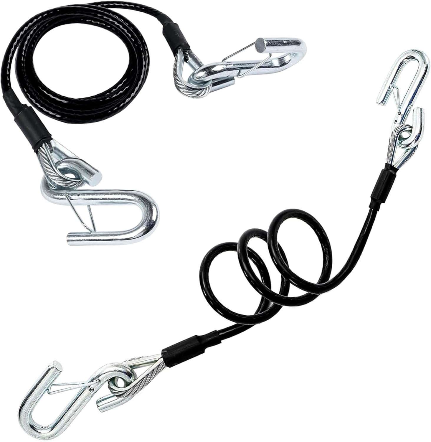 JEXTRA 44" Trailer Safety Cables,elf-Coiling Towing Coiled Safety Cables with Vinyl-Coated,17/32" S-snap Hooks with Safety Latches, 7,500 Lbs Break Strength, 2 Pack