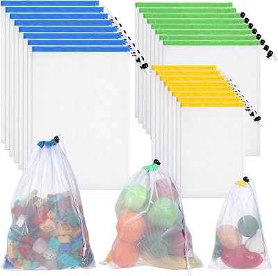 24Pcs Reusable Mesh Drawstring Produce Bags, Grogery Bags for Storage