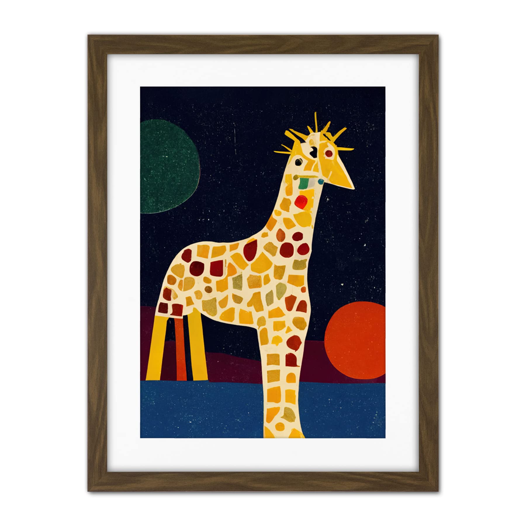 Doppelganger33 LTD Abstract Giraffe Surreal Cubism Artwork Framed Wall Art Print 18X24 Inch