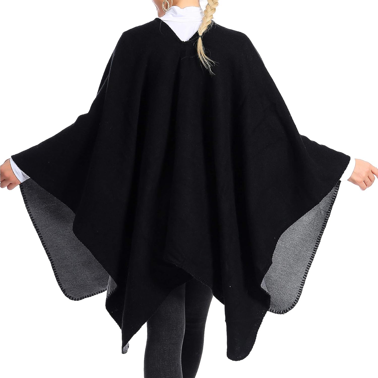 Zando Women's Warm Shawl Wrap Open Front Poncho Cape Color Block Shawls Winter Cardigan Wrap Printed Ponchos for Women 2 - Image 5