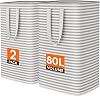 Cestos de ropa Lifewit de 80L, paquete de 2, asas reforzadas, gris | Cesto de ropa plegable, cesto para ropa sucia, diseño independiente impermeable para dormitorio, lavandería, dormitorio, baño 1