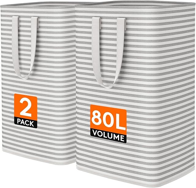 Lifewit Collapsible Waterproof Laundry Basket, 80L Each (2 Pack)