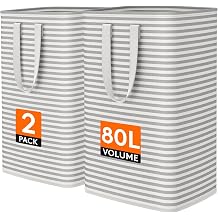 Lifewit 80L Large Laundry Baskets, 2 Pack, Reinforced Handles, Grey | Collapsible Laundry Hamper, Dirty Clothes Hamper, Waterproof Freestanding Design for Dorm, Laundry Room, Bedroom, Bathroom