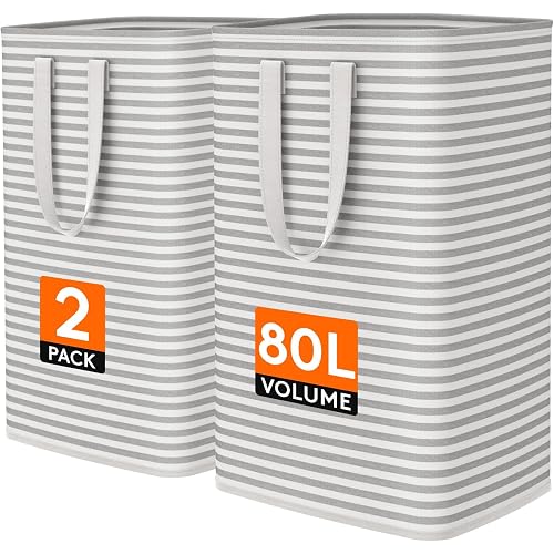 Lifewit 80L Large Laundry Baskets, Laundry Hampers Bags, 2 Pack, Grey