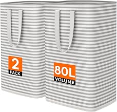 Lifewit 2 Pack Laundry Basket 80L Each, Collapsible Clothes Hamper with Reinforced Handles, Freestanding Waterproof Design for Bedroom and Laundry Room, Grey 160L Total
