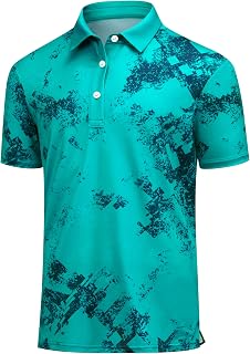 Golf Shirts for Men Dry Fit Performance Short Sleeve Print Moisture Wicking Polo Shirt