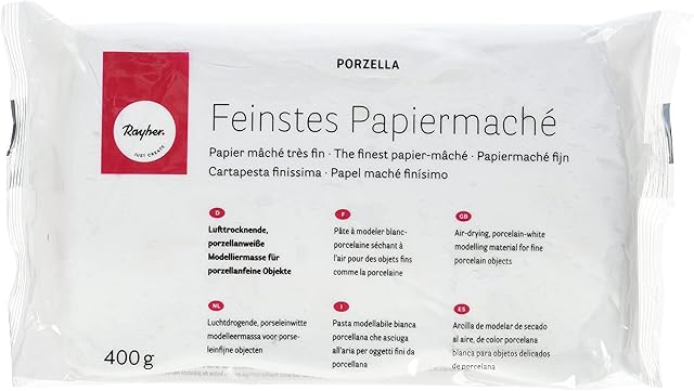 Rayher 3450000 Modelling Papier Mache for Doll Making, Sculptures and Crafts, Air-Drying, White, 400 g