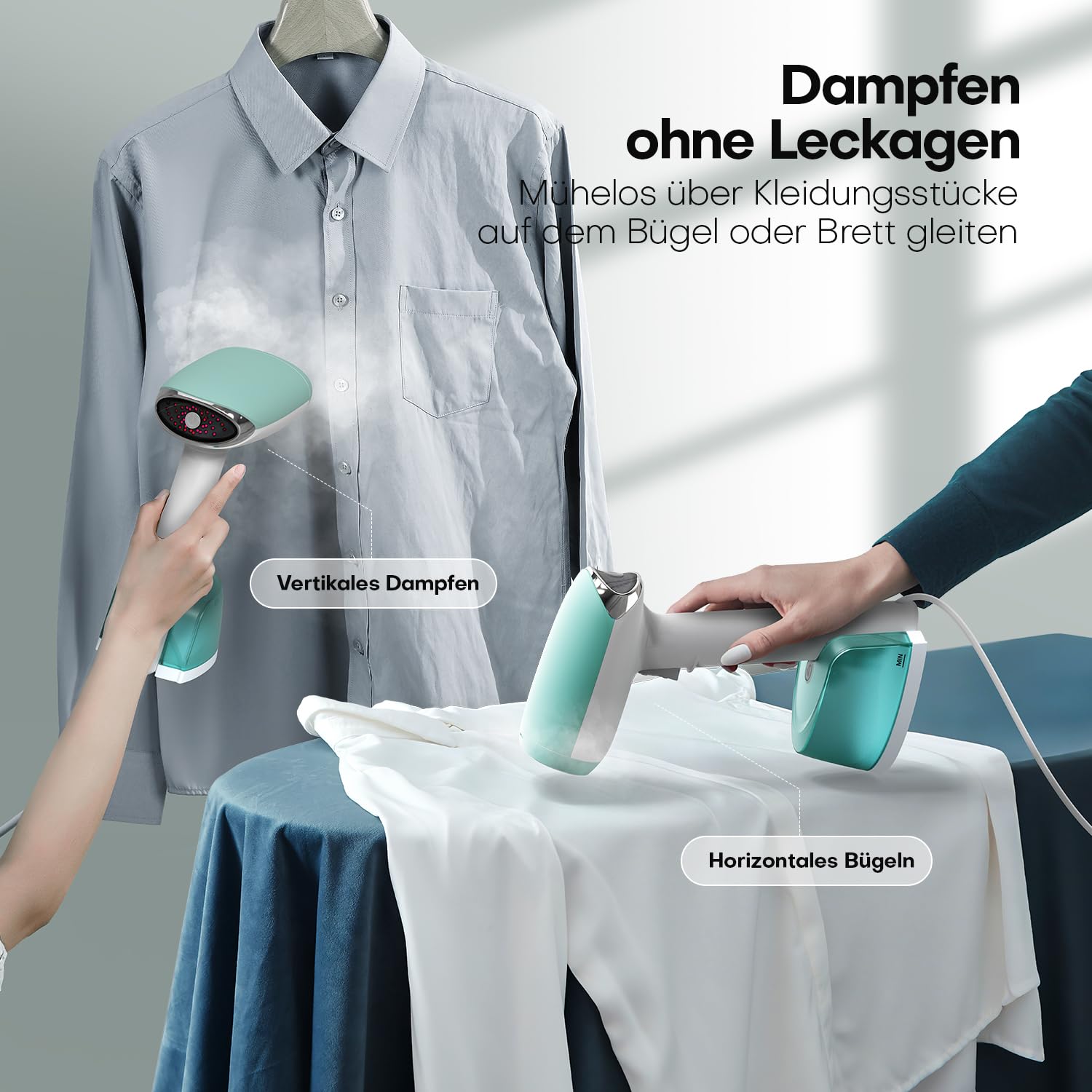 AROEVE Steamer Dampfglätter, 1500W Hand Dampfbürste mit 365ml Wassertank, 2 Dampfmodi, Schnelle Erwärmung, bis zu 30 g/min Dampf, Tragbarer und kompakter Faltenentferner für Zuhause, Büro und Reisen