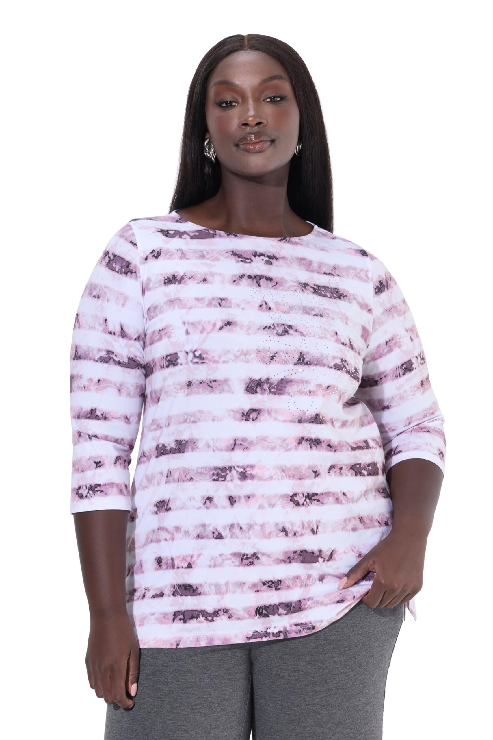 Ulla Popken Damen große Größen Übergrößen Plus Size Shirt, A-Linie, U-Boot-Ausschnitt, 3/4-Arm, Pima Cotton 845866