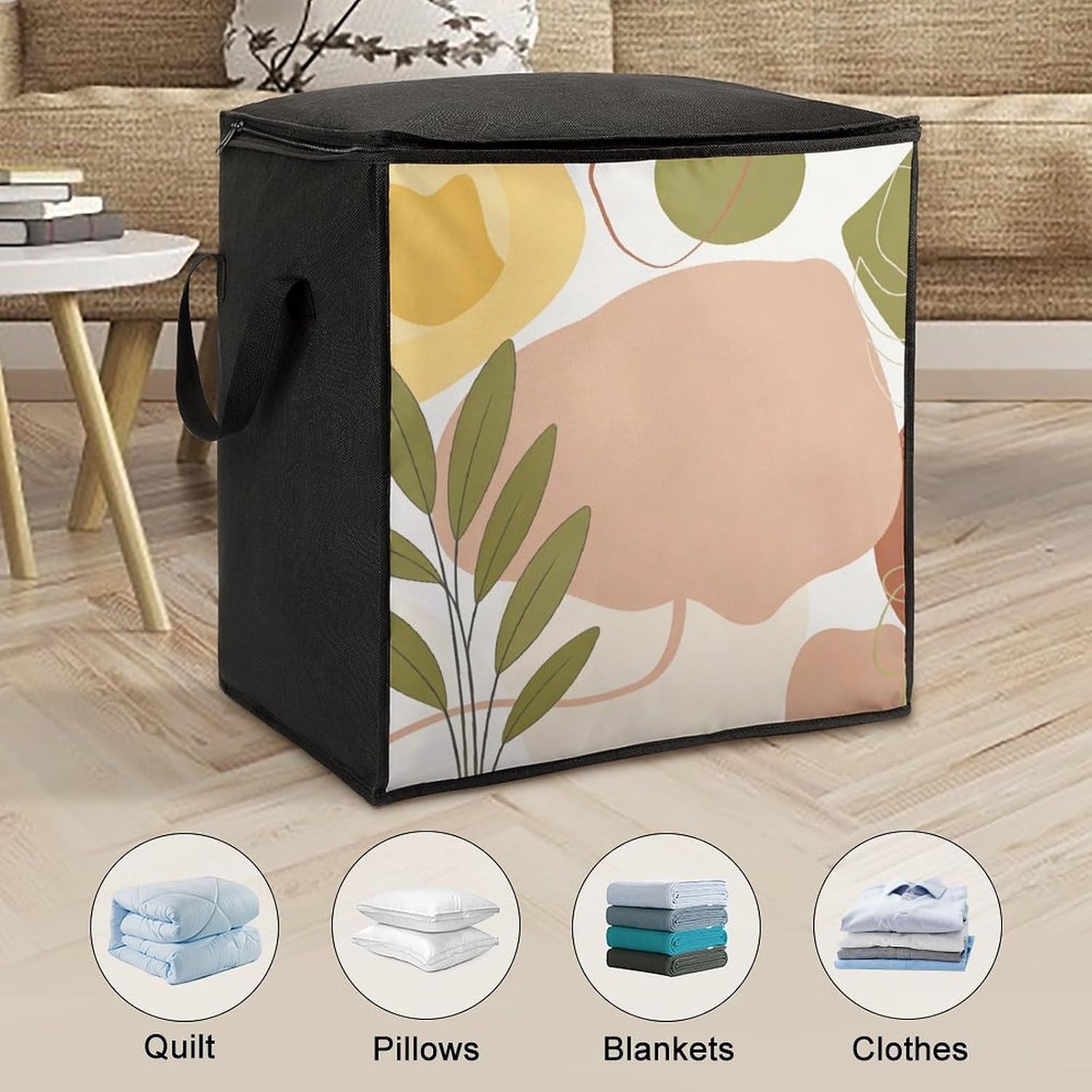 Macaron Organic Abstract Comforter Storage Bag Moving Bag | Clothes Storage Bins-70L,Moving Bag With Dual Handles For Easy Carrying, Zipper Design Durability for Home,Bedroom,Closet