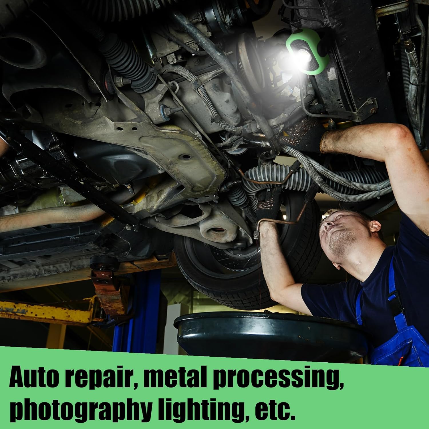 Retisee 2 Pcs 720 Lumens Magnetic Work Light USB Rechargeable LED Flashlight Portable Inspection Light for Car Repair Emergency Lighting Mechanics Workshop (Green)