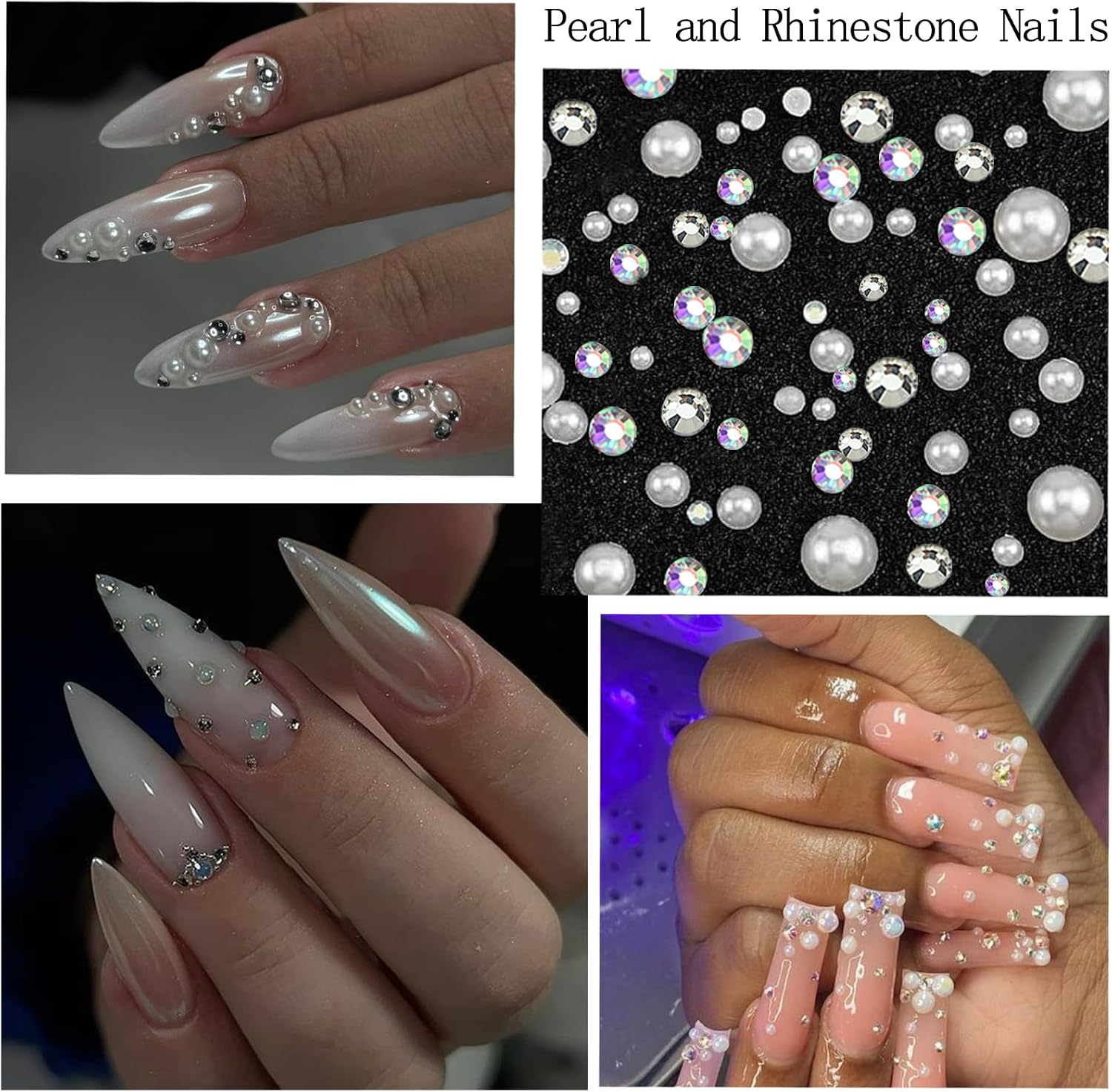 Clear Nail Art Rhinestones Charms Flatback Nail Pearls Rhinestones Mixed Size Nails Gems White Beige Nails Pearls Art Accessories Decoration Design for Women