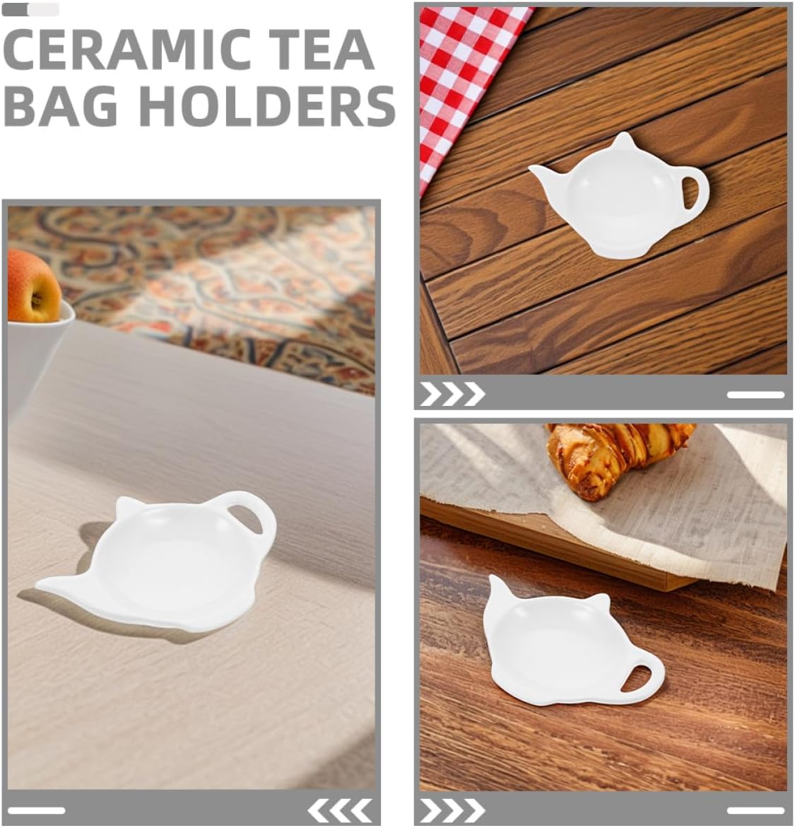 Ceramic Teapot Shaped Tea Bag Holder Dish 3pcs Set Used Tea Bag Coaster Tray and Kitchen Serving