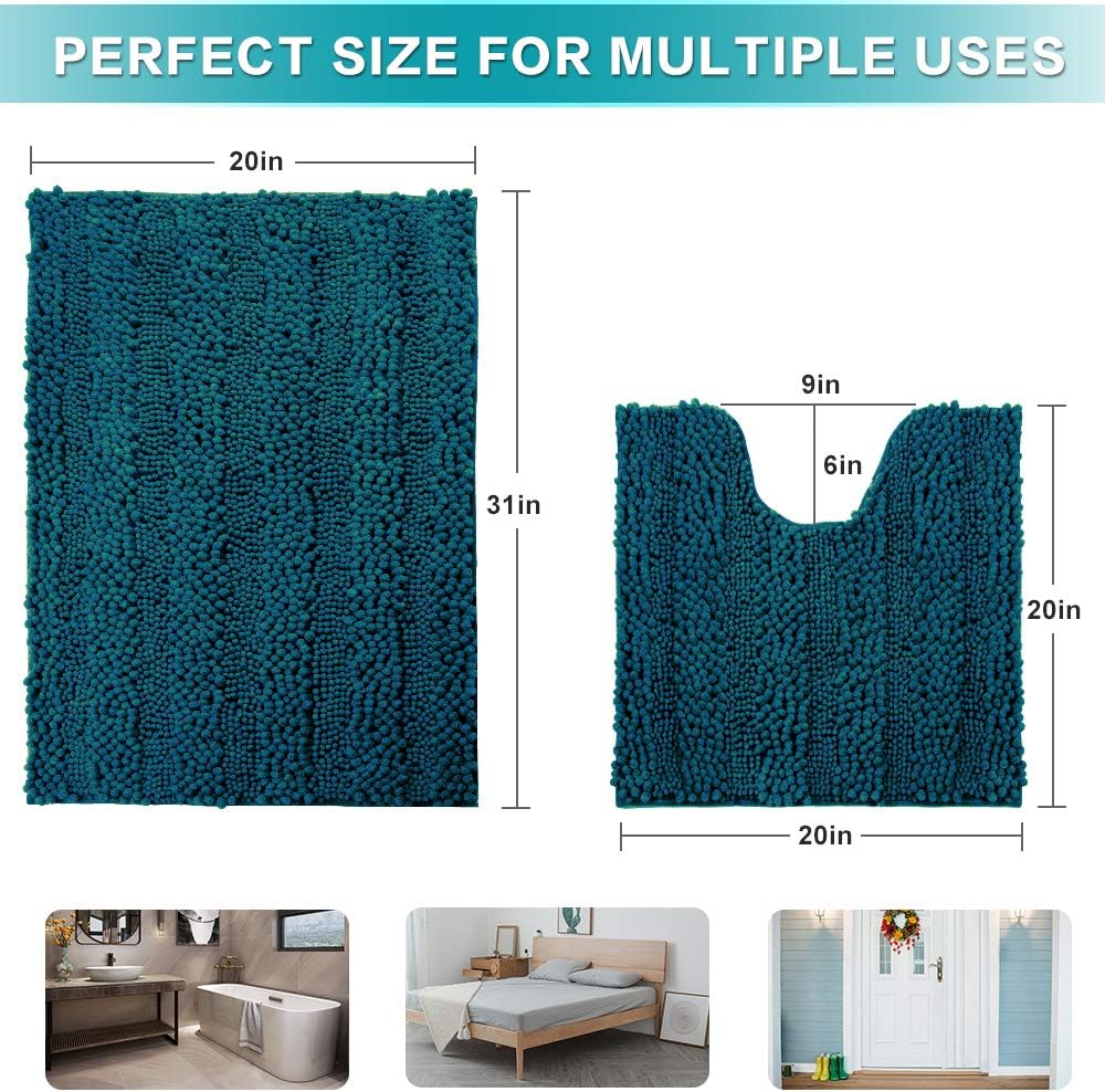 ARICHOMY Bathroom Rugs Bath Mat Set for Bathroom 2 Piece (Peacock Blue)