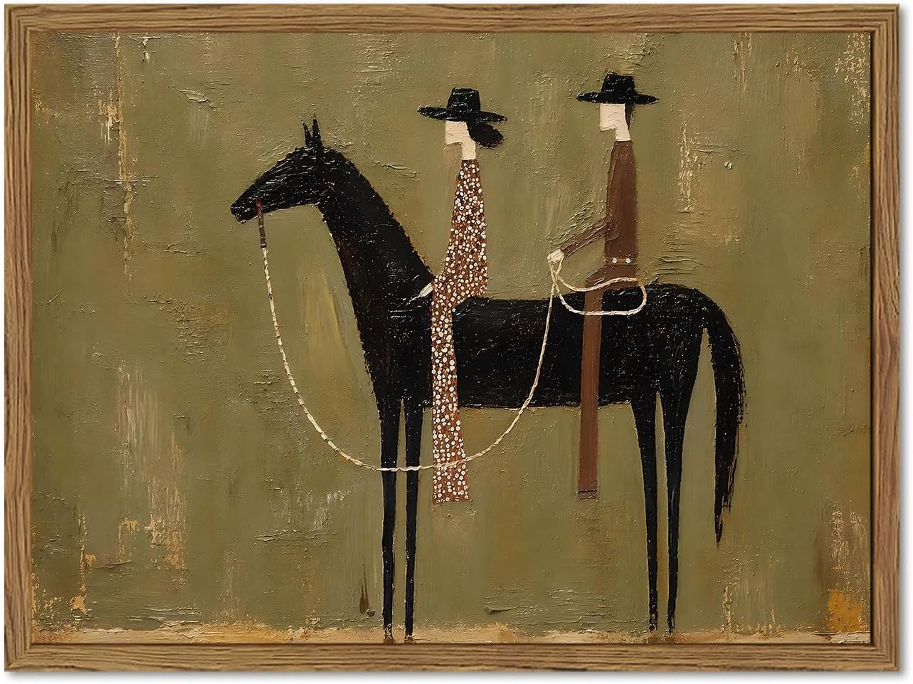 Vintage Western Cowboy Wall Art, Abstract Horse Cowboy Wall Decor Southwestern Canvas Print Picture for Living Room Bedroom 16x24 Inch Wood Framed