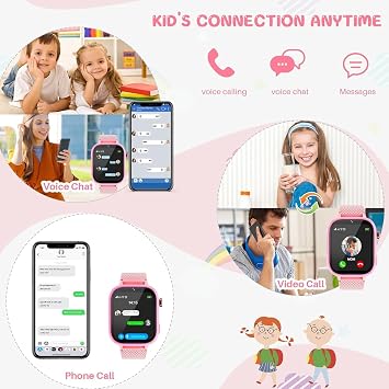 OKYUK 4G Kids Smart Watch, 15 Exciting Games, Two-Way Calling Feature, SOS Emergency Call Button Ideal for Kids Aged 3-12, for Boys & Girls (Pink)