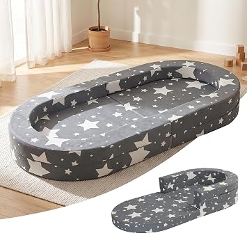 Travel Toddler Bed, 3-in-1 Portable Foldable Toddler Chair,Soft Foam Floor Bed Lounger with Washable Cover,Star
