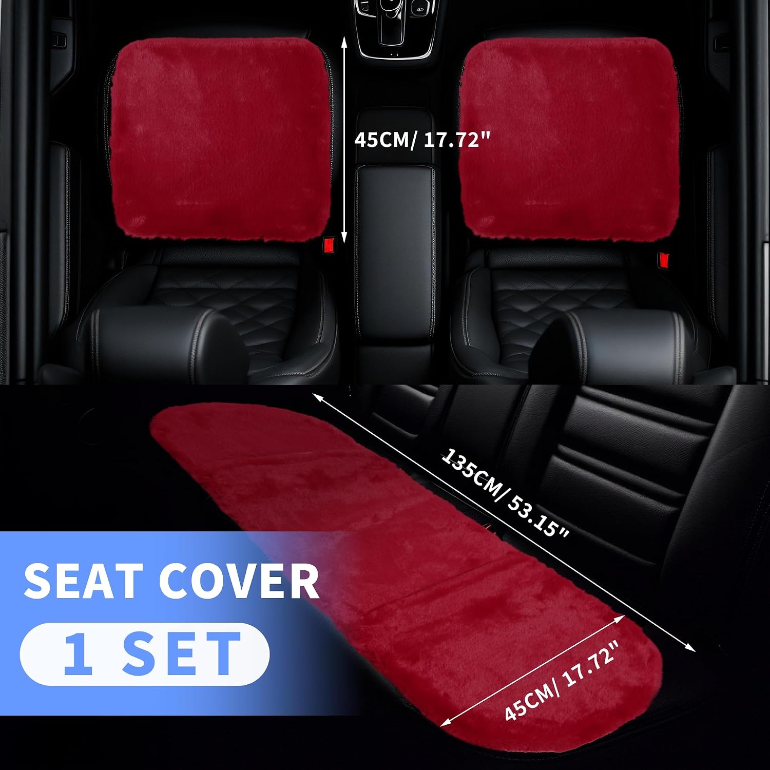 X AUTOHAUX Universal Car Seat Cover Set Car Seat Cushion for Front Rear Seat Shearling Wool Seat Mat Wine Red 1 Set