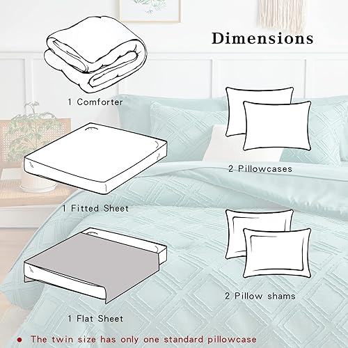 Miniatura 7 de Juego de edredón de 7 piezas copetudo en una bolsa, tamaño Queen, con sábanas verdes, suave y bordado, estilo Shabby Chic Boho Bohemian, color