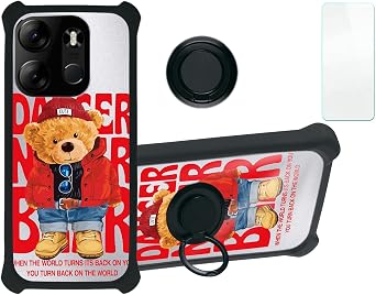Case for Tecno Spark Go 2023 Case Compatible with Tecno Spark Go 2023 Phone Case Cover [with Tempered Glass Screen Protector][Hard PC + Soft Silicone][Ring Support] [Silver Reflect Light] DYH-KX